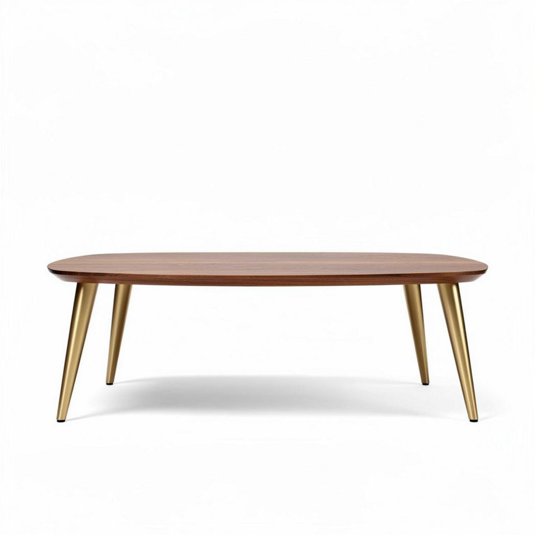 Mid-century modern coffee table in walnut finish with gold legs 120 x 80 x 40cm