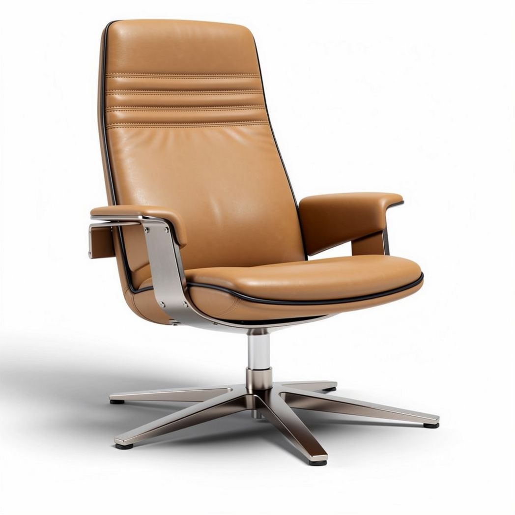 Leather swivel chair with chrome base and dimensions 70 x 75 x 110cm