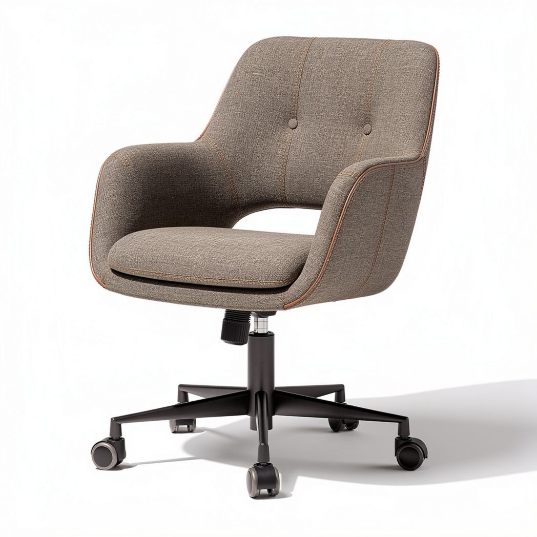 Modern swivel chair in grey fabric with adjustable height and rolling base 60 x 60 x 80cm