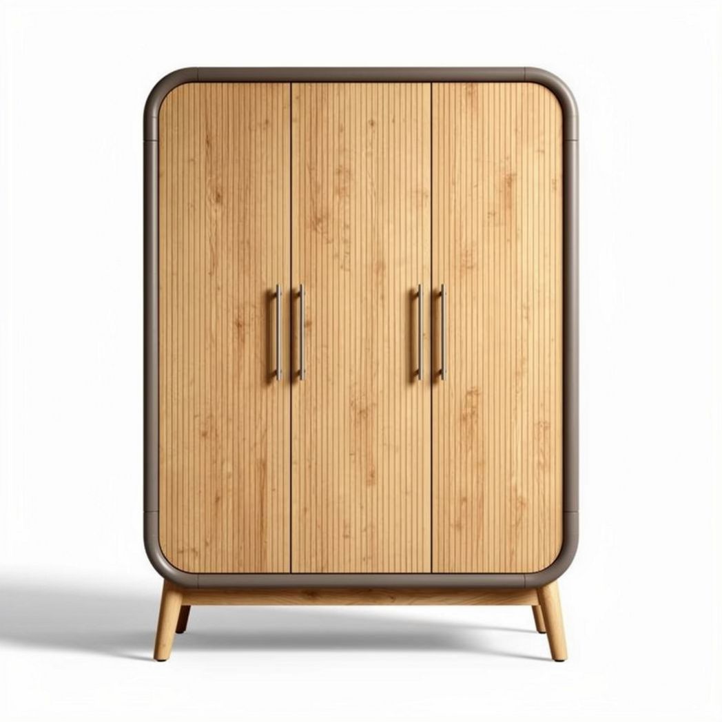 Bamboo storage cabinet with three doors and rounded edges 120 x 60 x 180cm