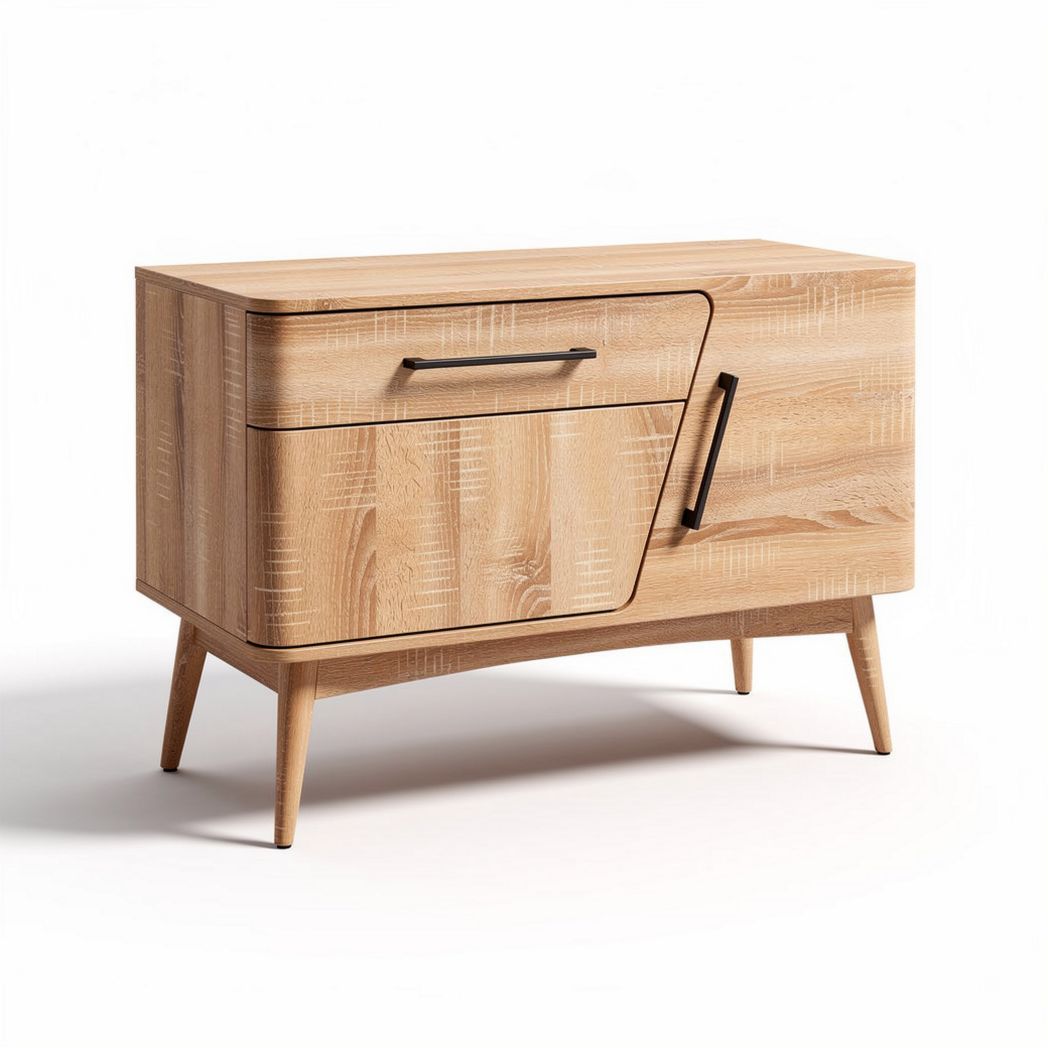 Wooden sideboard cabinet with a minimalist design and angled legs 80 x 40 x 70cm