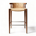 Leather woven bar stool with wooden legs and stainless steel footrest 40 x 40 x 100cm