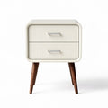 Nightstand with two drawers in cream finish and walnut legs 50 x 40 x 60cm