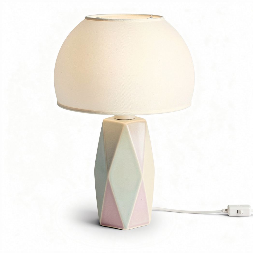Geometric table lamp with fabric shade in pastel color 30 x 20 x 40cm