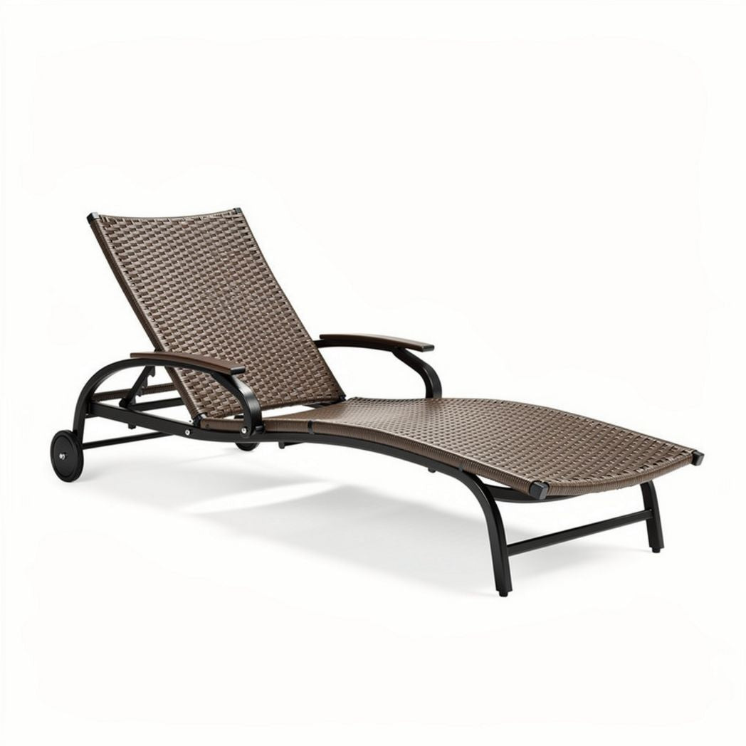 Outdoor wicker lounge chair with adjustable backrest and sturdy frame
