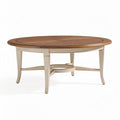 Round dining table with wooden top and cream finish 150 x 90 x 75cm