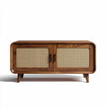 Rattan and wood storage cabinet in brown finish with dimensions 120 x 45 x 50cm