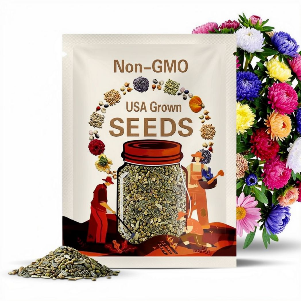 Heirloom Flower Seed Mix: Vibrant Peony, Poppy, Aster Blend - Non-GMO
